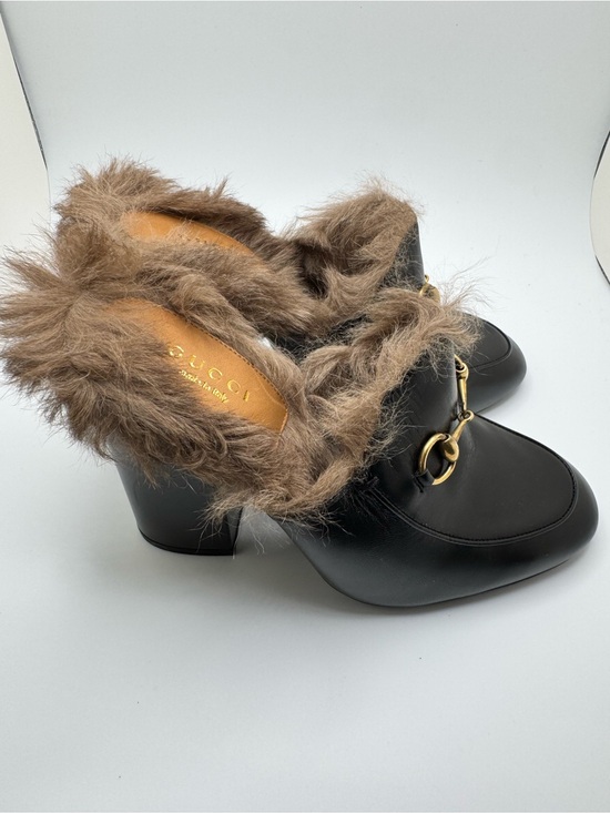 Gucci Shoes - Gucci Princetown Fur Mules Black Leather Horsebit Heels 37